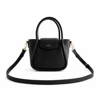 K&Co. Genuine Leather Flapover Mini Tote Bag - BLACK