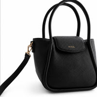K&Co. Genuine Leather Flapover Mini Tote Bag - BLACK