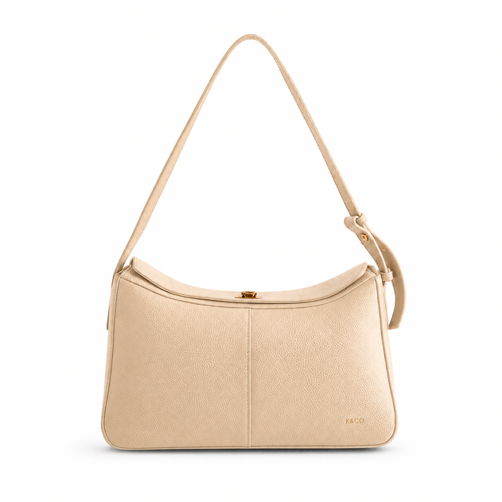 K&Co. Genuine Leather Clasp Shoulder Bag - BEIGE