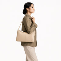 K&Co. Genuine Leather Clasp Shoulder Bag - BEIGE