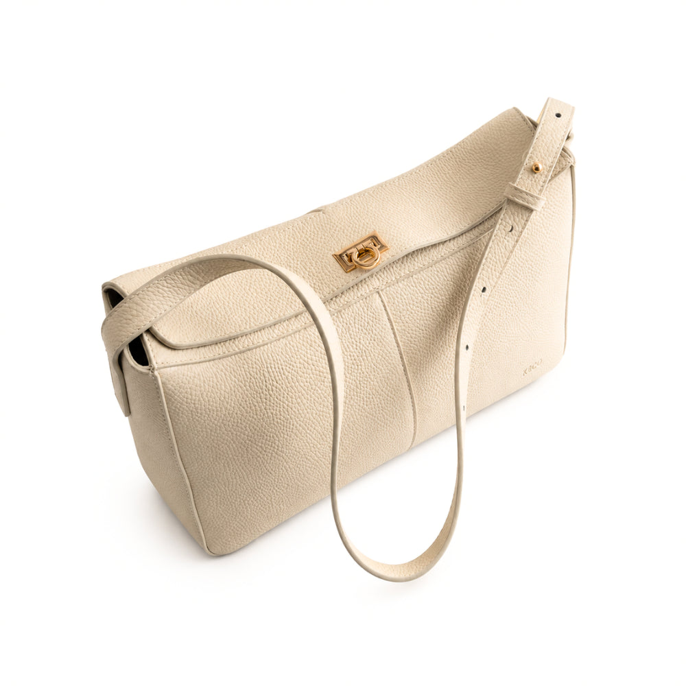 K&Co. Genuine Leather Clasp Shoulder Bag - BEIGE