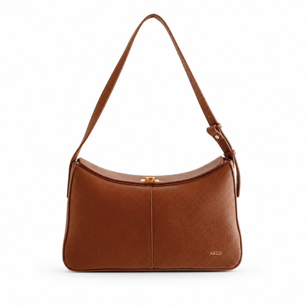 K&Co. Genuine Leather Clasp Shoulder Bag - TAN