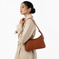 K&Co. Genuine Leather Clasp Shoulder Bag - TAN