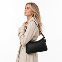 K&Co. Genuine Leather Clasp Shoulder Bag - BLACK