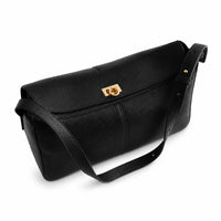 K&Co. Genuine Leather Clasp Shoulder Bag - BLACK