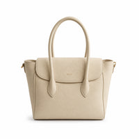 K&Co. Genuine Leather Flapover Satchel Bag - BEIGE