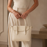 K&Co. Genuine Leather Flapover Satchel Bag - BEIGE