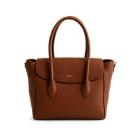 K&Co. Genuine Leather Flapover Satchel Bag - TAN
