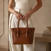 K&Co. Genuine Leather Flapover Satchel Bag - TAN