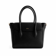K&Co. Genuine Leather Flapover Satchel Bag - BLACK