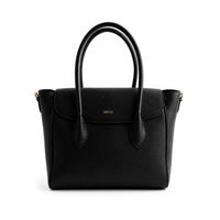 K&Co. Genuine Leather Flapover Satchel Bag - BLACK