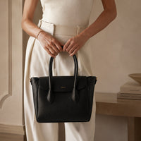 K&Co. Genuine Leather Flapover Satchel Bag - BLACK