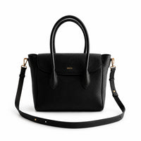 K&Co. Genuine Leather Flapover Satchel Bag - BLACK