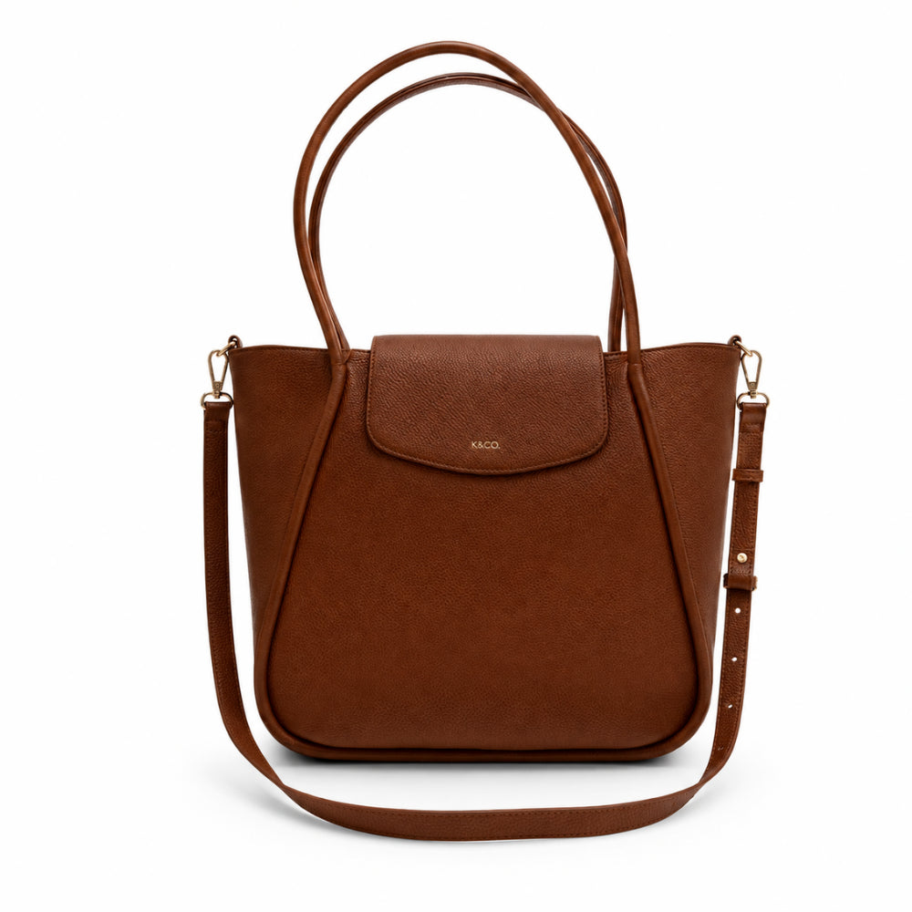 K&Co. Genuine Leather Flapover Tote Bag - TAN