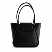 K&Co. Genuine Leather Flapover Tote Bag - BLACK