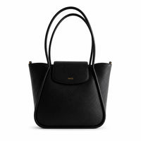 K&Co. Genuine Leather Flapover Tote Bag - BLACK