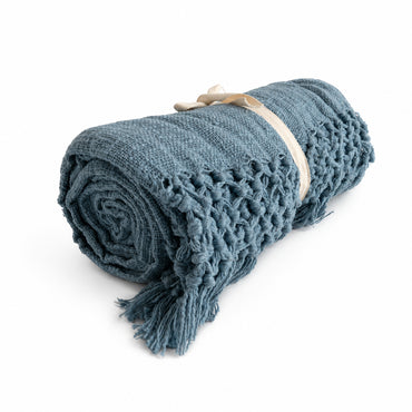Evergreen Collection Macrame Cotton Throw - BLUE