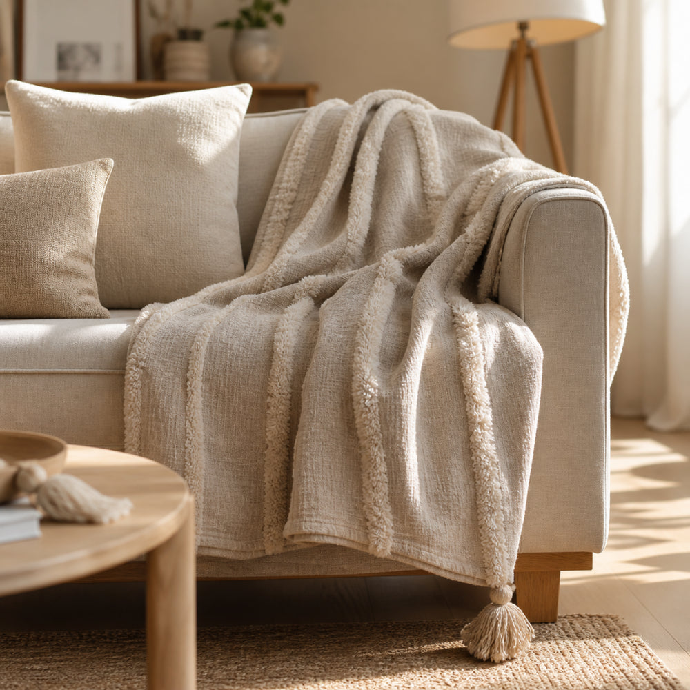 Evergreen Collection Textured Cotton Throw - NATURAL