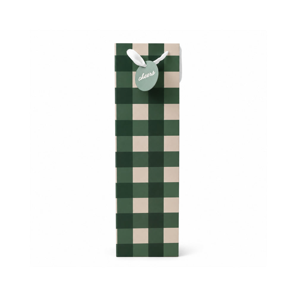 Christmas Bottle Bag - GINGHAM GREEN