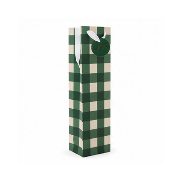 Christmas Bottle Bag - GINGHAM GREEN
