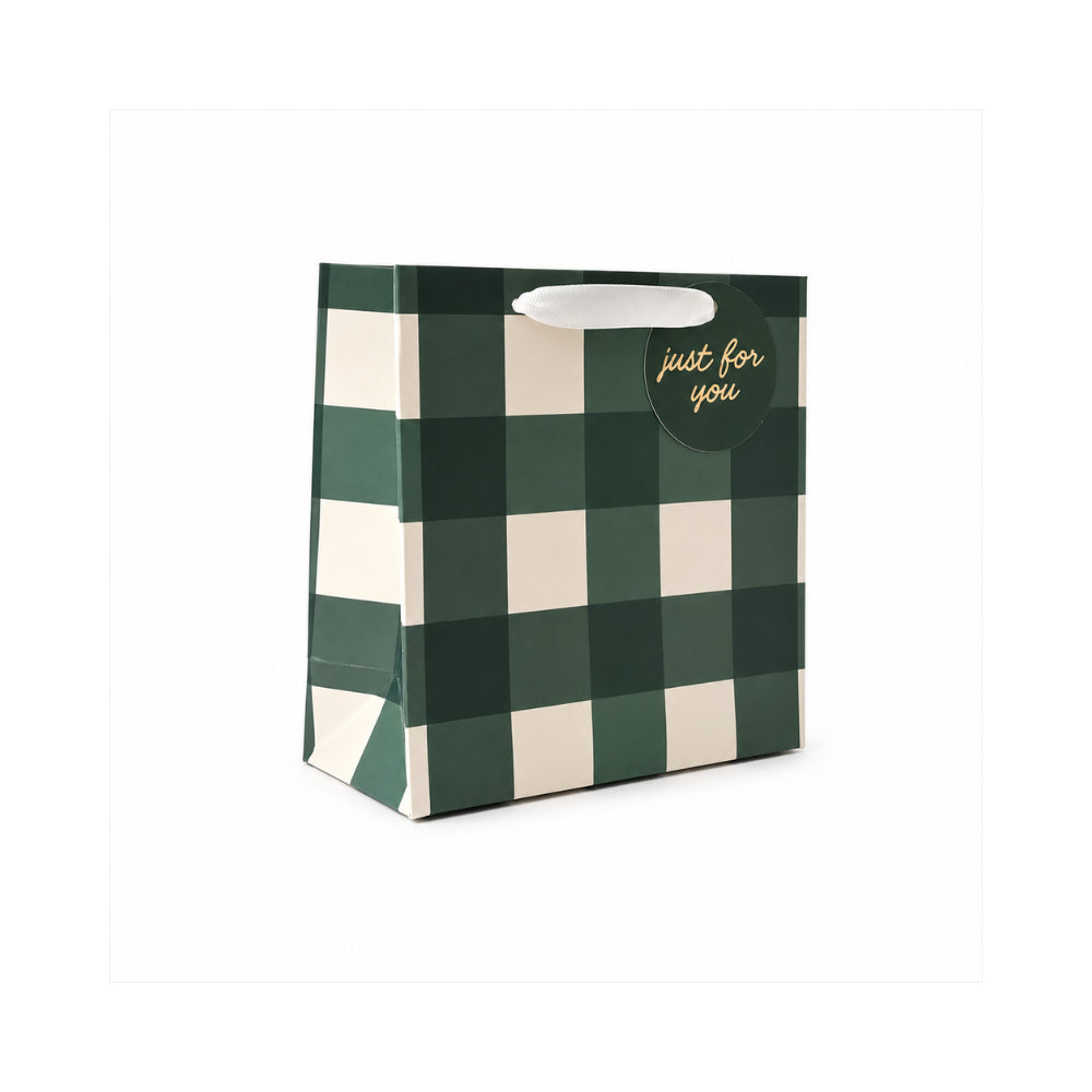 Christmas Square Gift Bag - GINGHAM GREEN