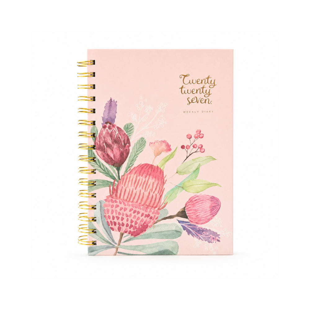 2027 A5 Weekly Spiral Diary - PINK EUCALYPTUS