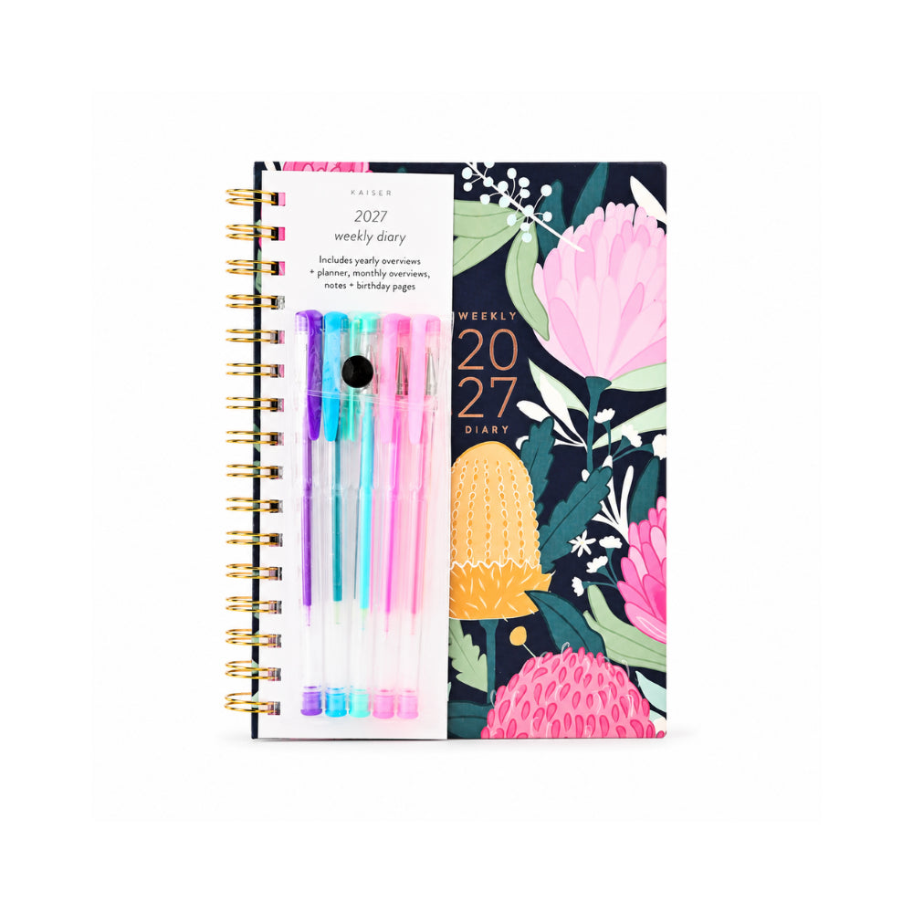 2027 A5 Weekly Spiral Diary with Pens - LAGOON