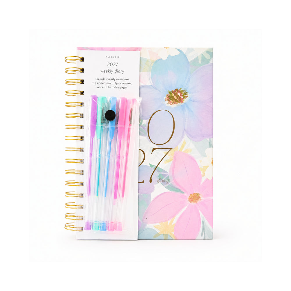 2027 A5 Weekly Spiral Diary with Pens - PAINTED BLOOMS