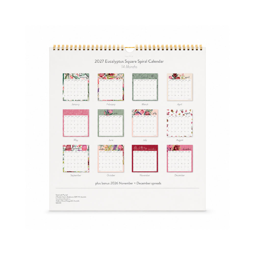 2027 Square Spiral Calendar - EUCALYPTUS