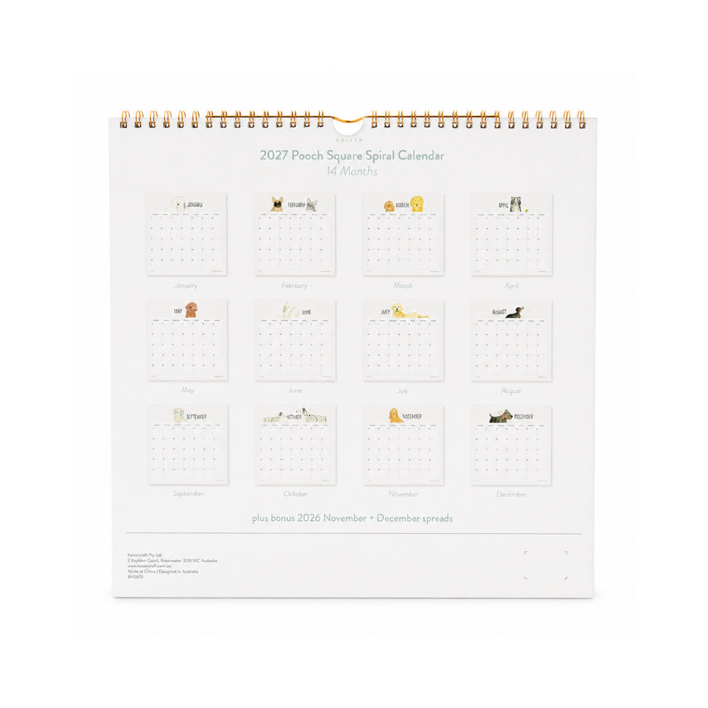 2027 Square Spiral Calendar - POOCH
