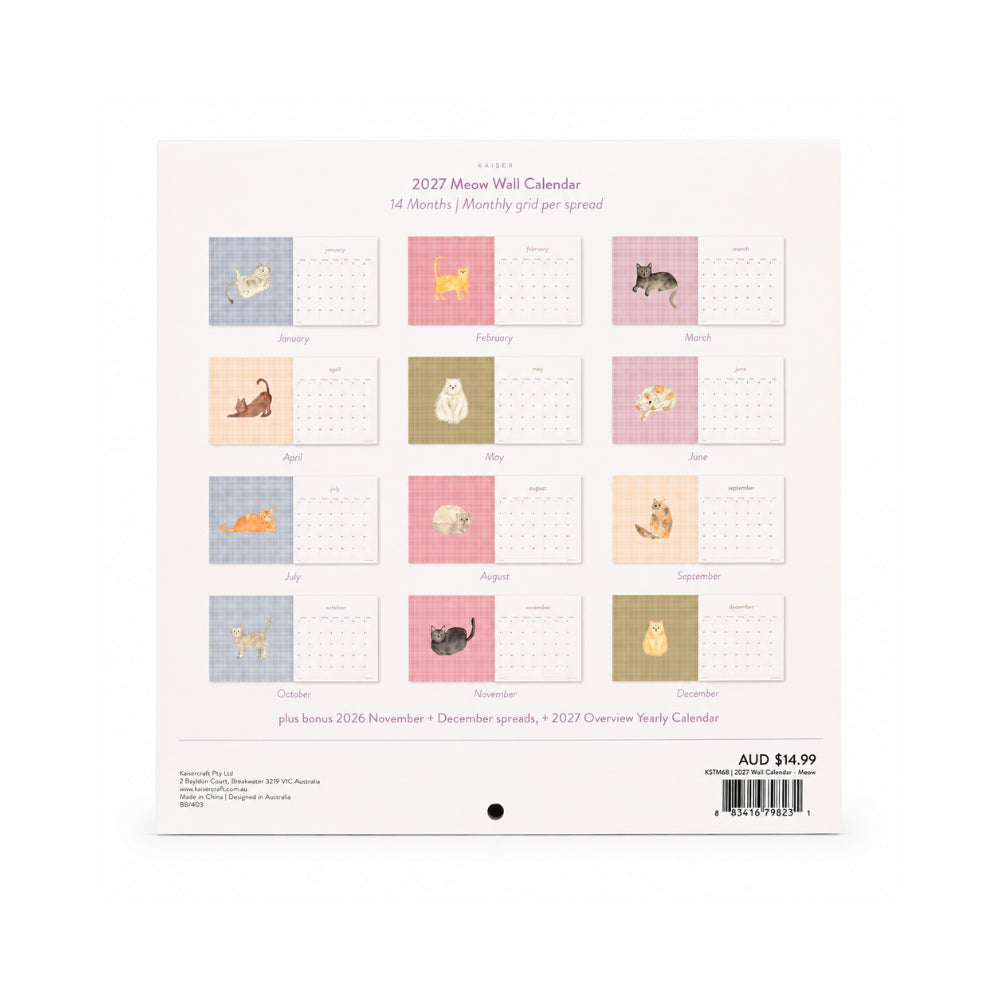 2027 Wall Calendar - MEOW