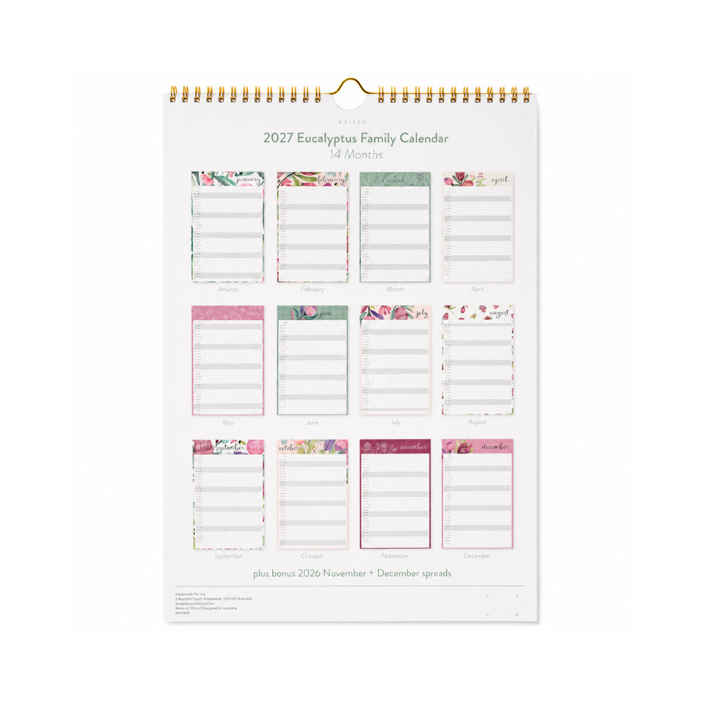 2027 Family Calendar - EUCALYPTUS