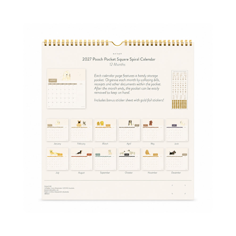 2027 Pocket Square Spiral Calendar - POOCH
