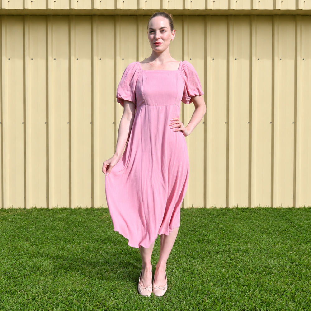 K&Co. Sunset Spritz Series Puff Sleeve Dress - ROSE