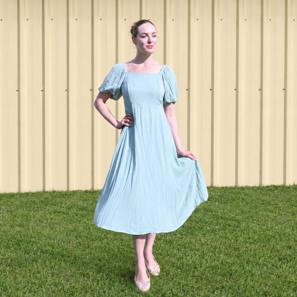 K&Co. Sunset Spritz Series Puff Sleeve Dress - SEAFOAM