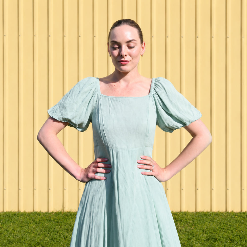 K&Co. Sunset Spritz Series Puff Sleeve Dress - SEAFOAM
