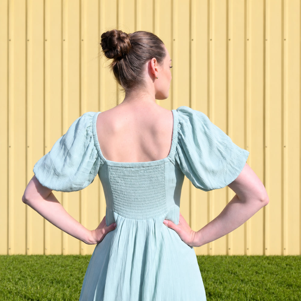 K&Co. Sunset Spritz Series Puff Sleeve Dress - SEAFOAM