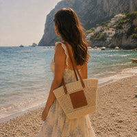K&Co. Sunset Spritz Series Drawstring Straw Tote Bag - LIGHT