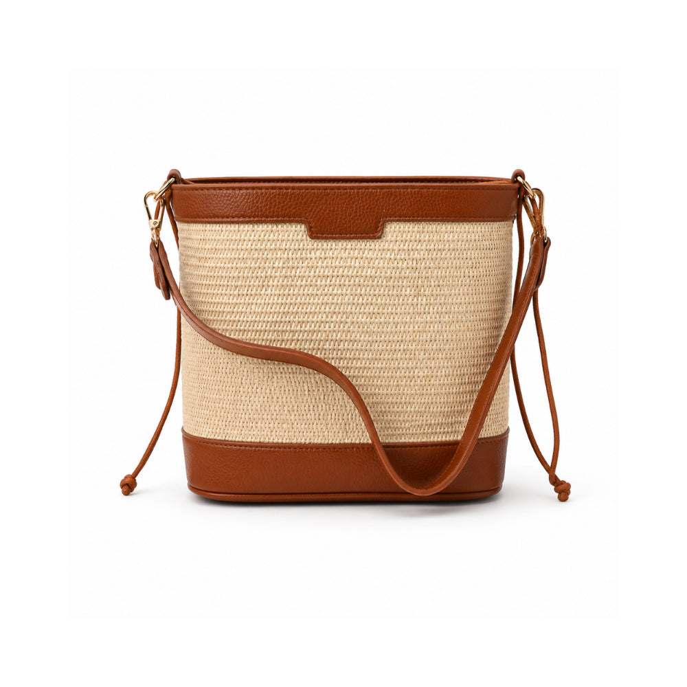 K&Co. Sunset Spritz Series Drawstring Straw Bucket Bag - LIGHT