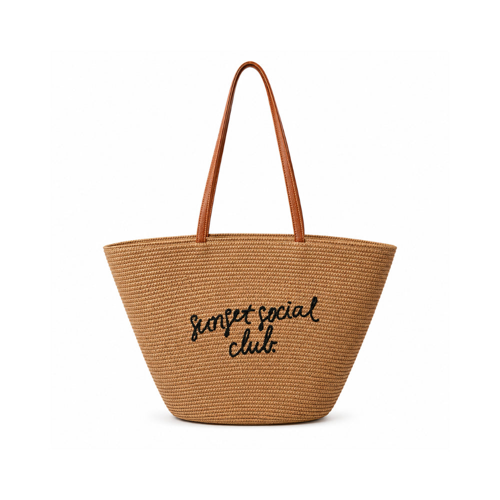 K&Co. Sunset Spritz Series Straw Tote Bag - SUNSET SOCIAL CLUB