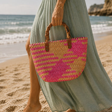 K&Co. Sunset Spritz Series Mini Bamboo Handle Tote Bag - PINK SORBET