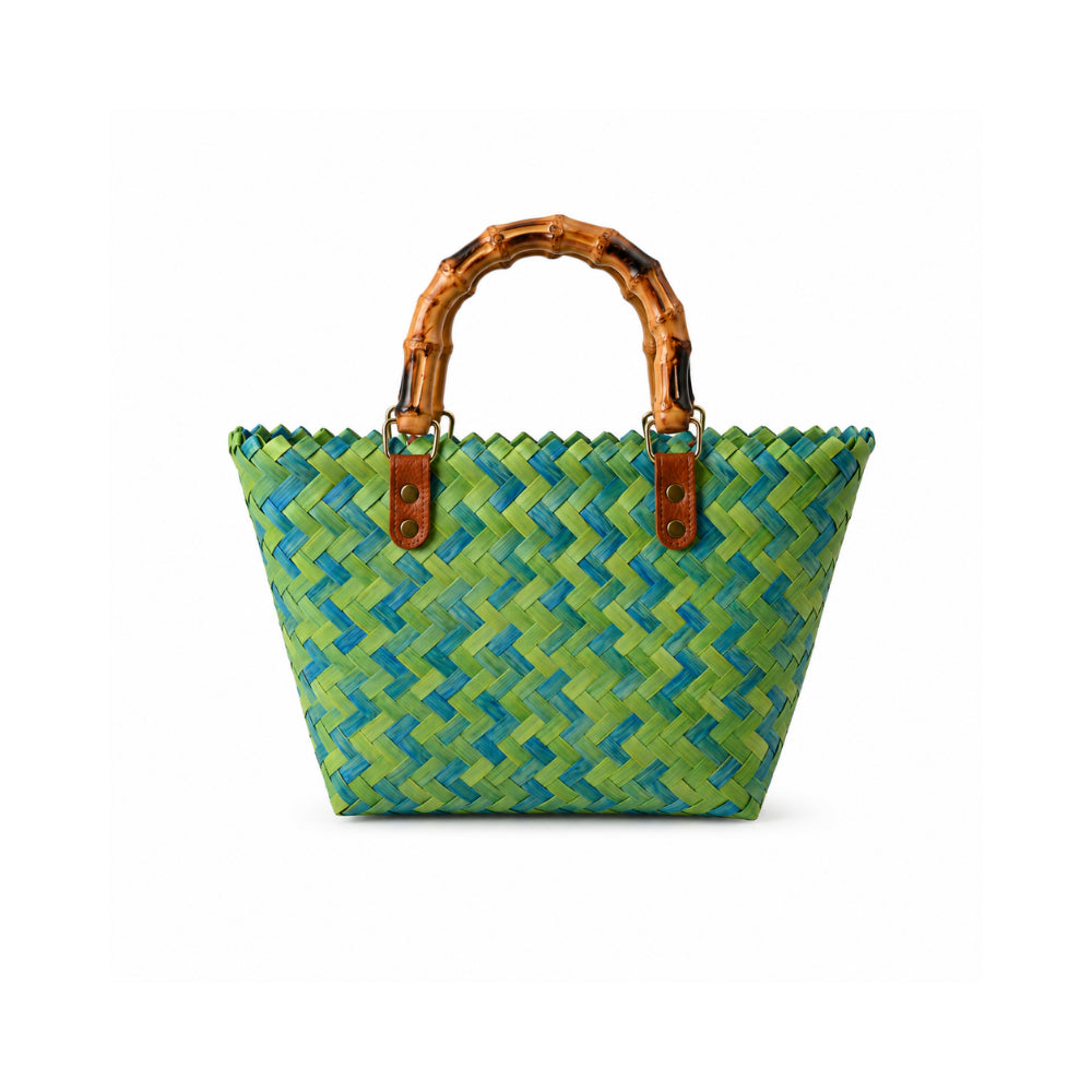 K&Co. Sunset Spritz Series Mini Bamboo Handle Tote Bag - BLUE GELATO