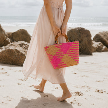 K&Co. Sunset Spritz Series Bamboo Handle Tote Bag - PINK SORBET