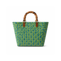 K&Co. Sunset Spritz Series Bamboo Handle Tote Bag - BLUE GELATO