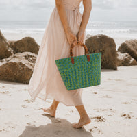 K&Co. Sunset Spritz Series Bamboo Handle Tote Bag - BLUE GELATO