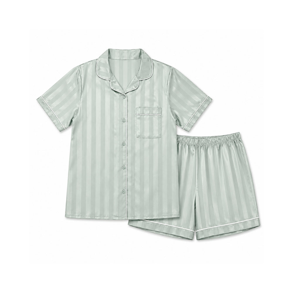 K&Co. Sunset Spritz Series Satin Pyjama Set - SAGE STRIPE