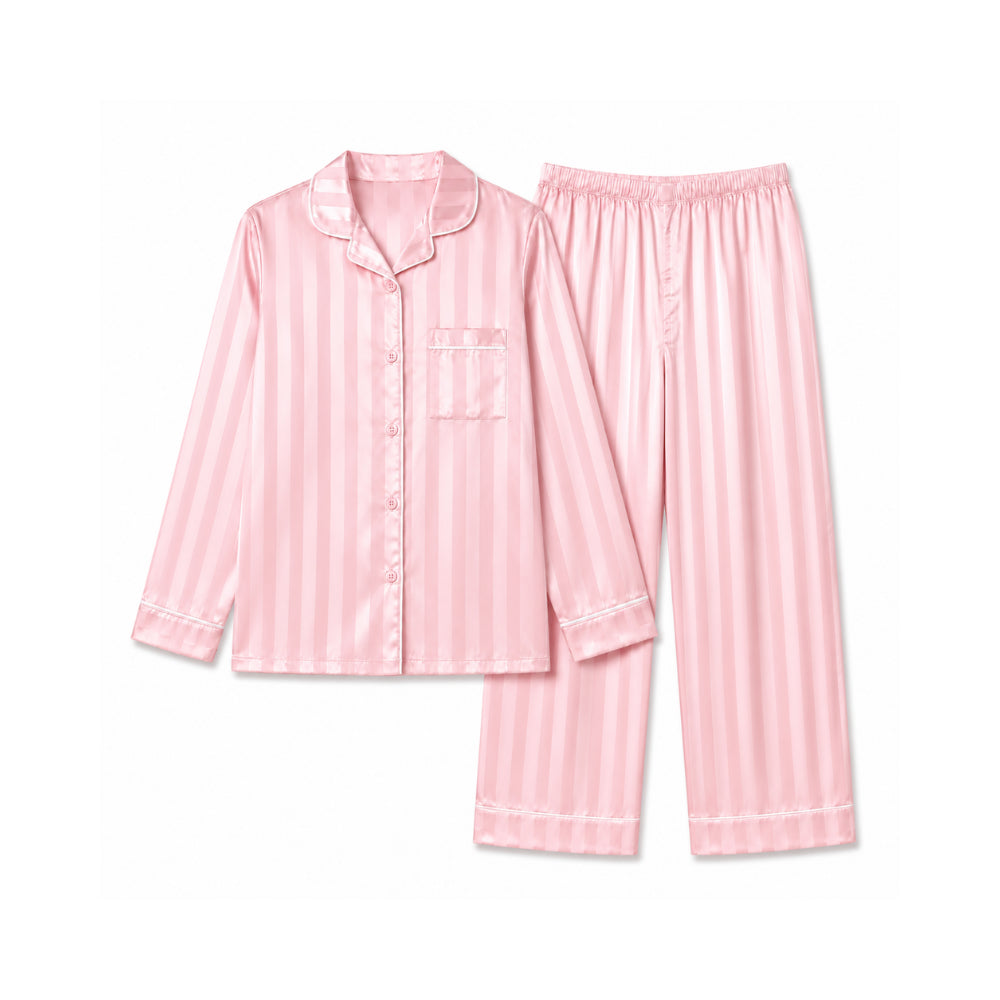 K&Co. Sunset Spritz Series Long Satin Pyjama Set - PINK STRIPE