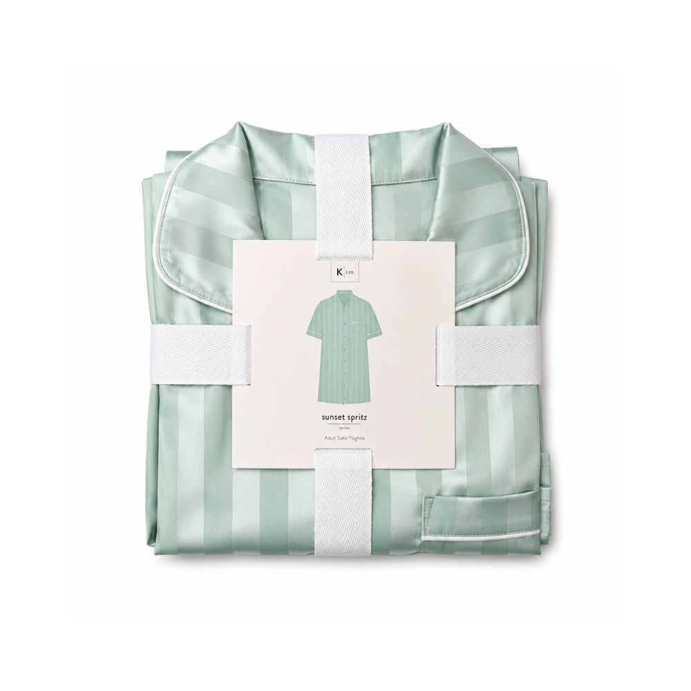 K&Co. Sunset Spritz Series Satin Nightie - SAGE STRIPE