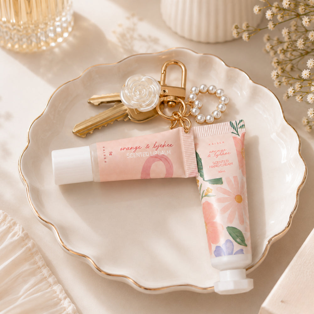 Grace Collection Key Chain with Lip Balm & Hand Cream - ORANGE BLOSSOM & LYCHEE