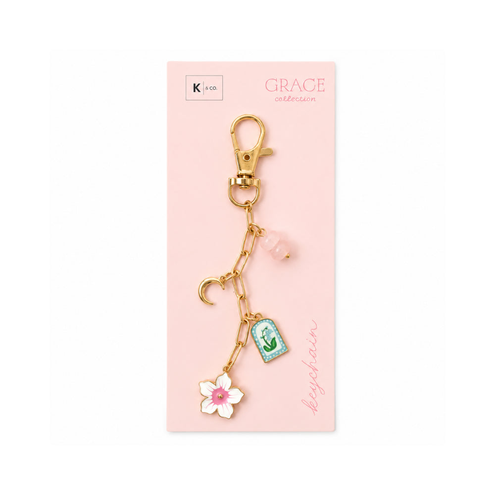 Grace Collection Metal Keychain - WHITE FLOWER
